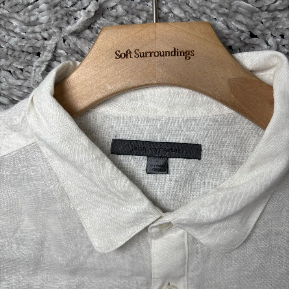 John Varvatos Linen Shirt Mens Large White Short Sleeve Preppy Beach Summer Work - Picture 2 of 7